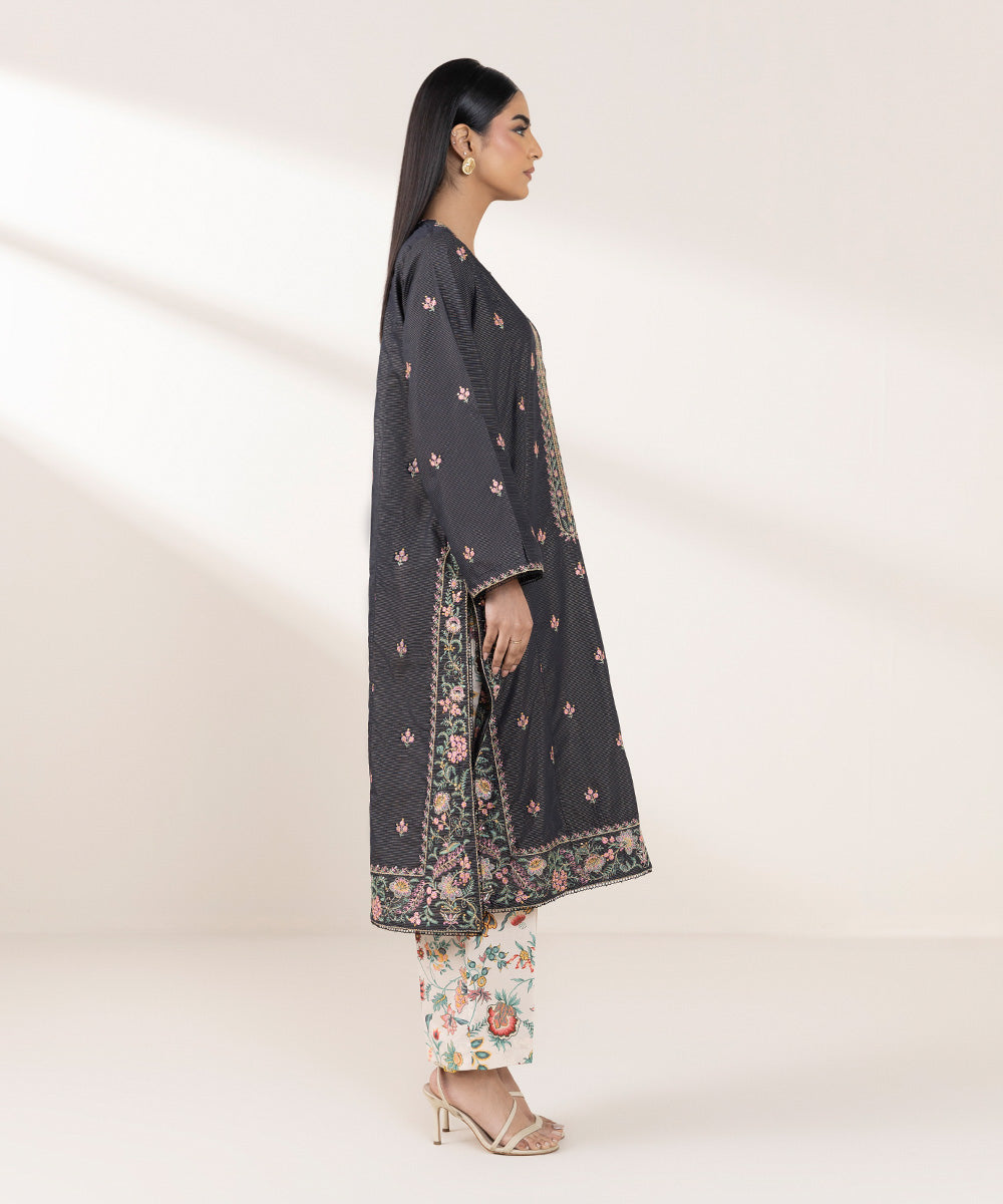 Women's Pret Zari Lawn Black Embroidered A-Line Shirt