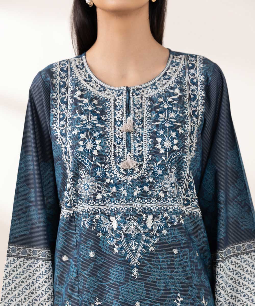 Women's Pret Zari Lawn Blue Embroidered A-Line Shirt