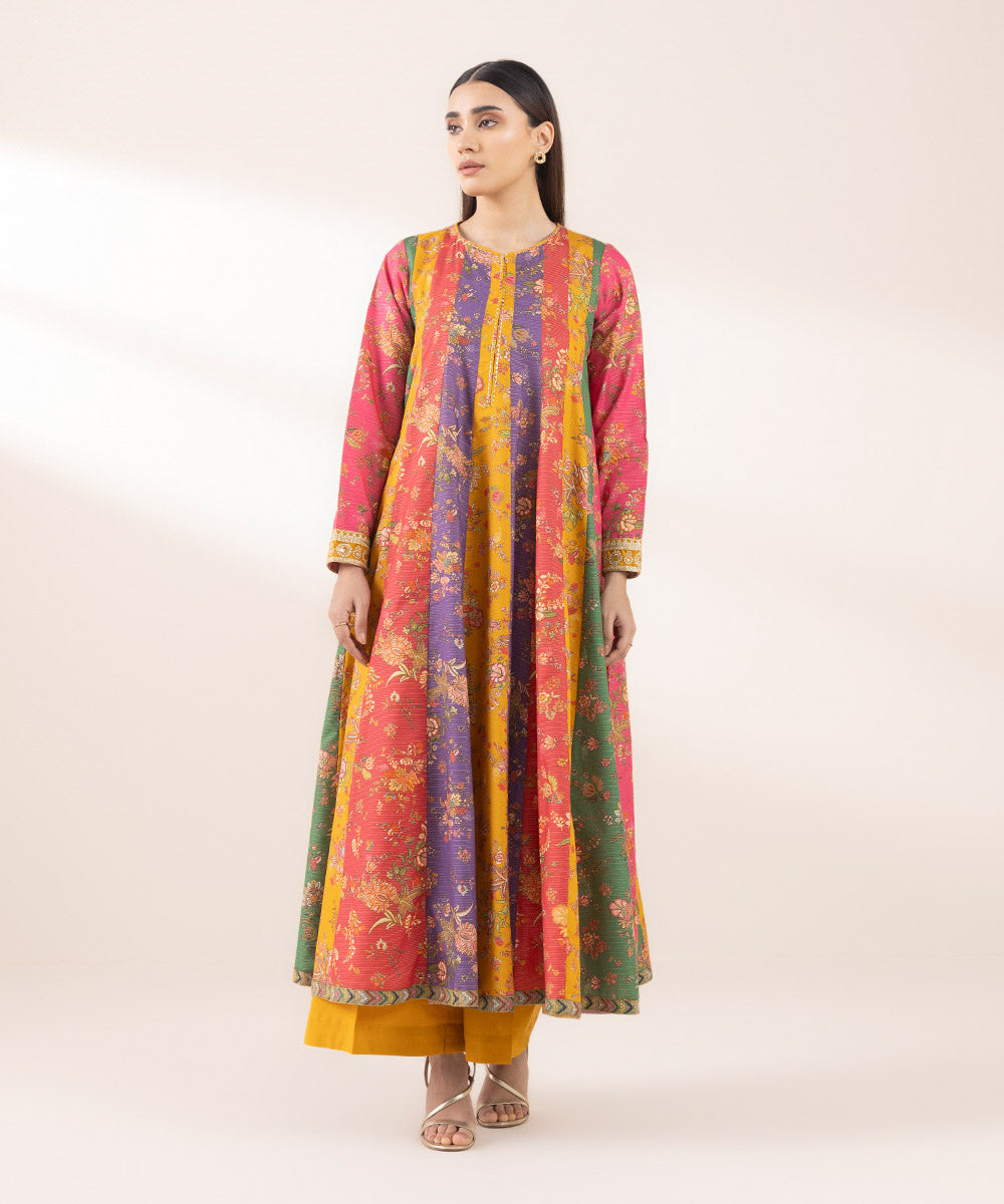 Women's Pret Zari Lawn Multi Embroidered Panelled A-Line Frock