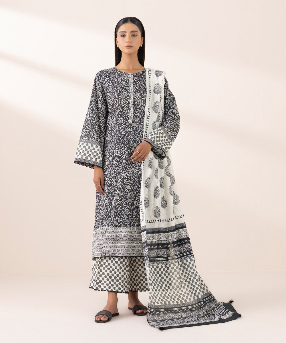 Textured Voile White Printed Dupatta