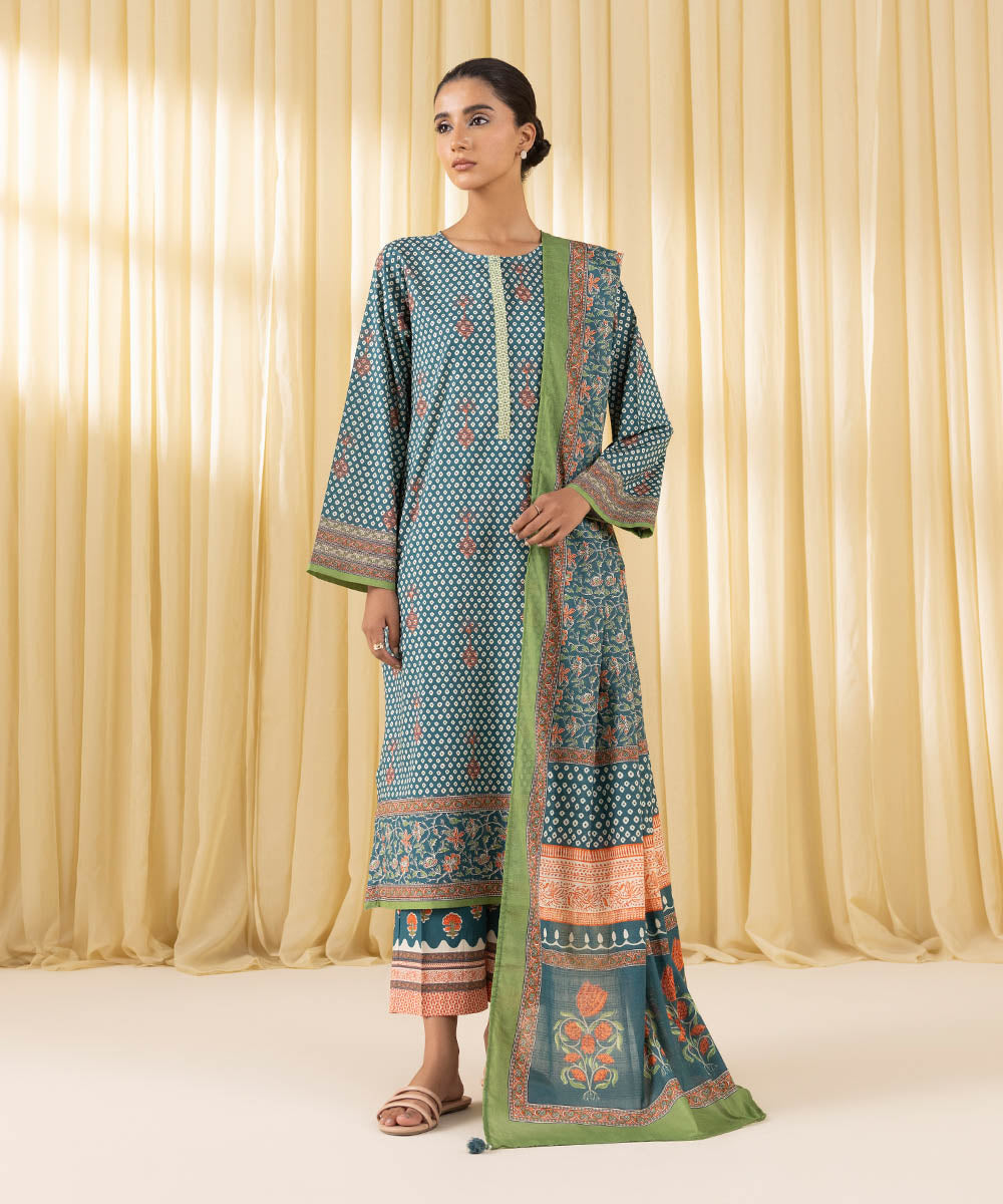 Textured Voile Multi Printed Dupatta