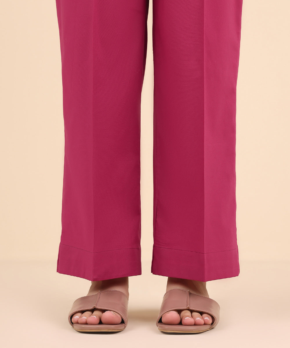 Women's Pret Cambric Pink Solid Straight Pants