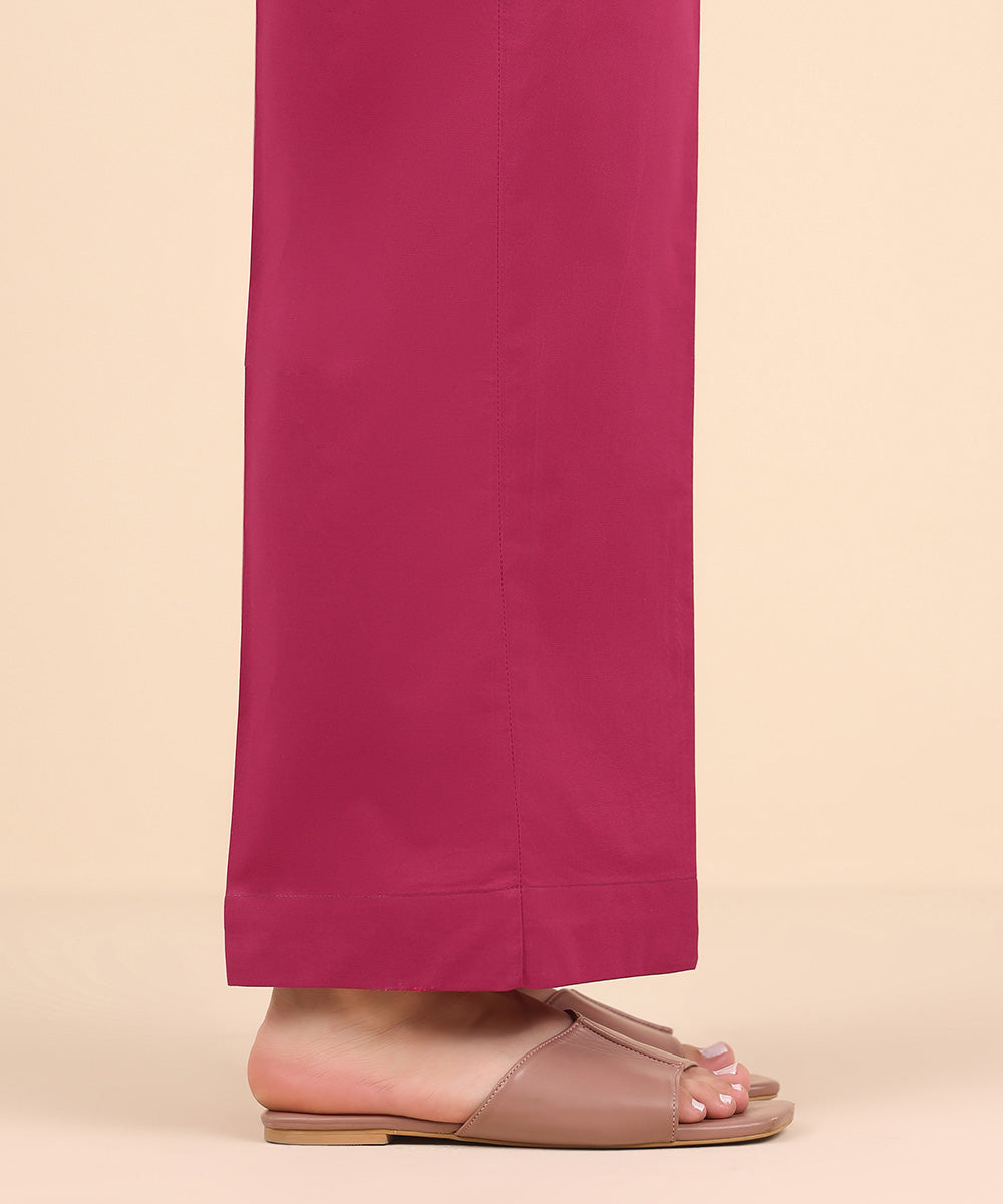 Women's Pret Cambric Pink Solid Straight Pants