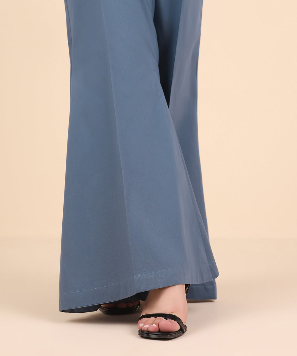 Women's Pret Cambric Blue Solid Flared Pants