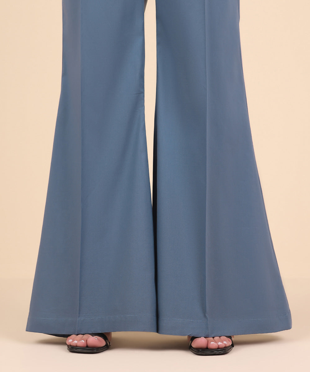 Women's Pret Cambric Blue Solid Flared Pants