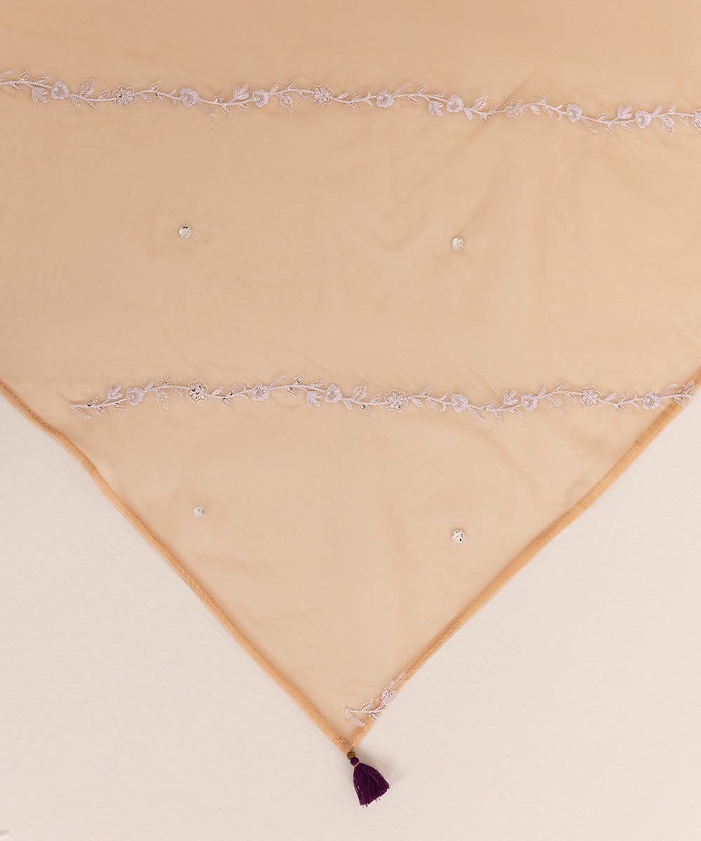 Blended Organza Beige Embroidered Dupatta