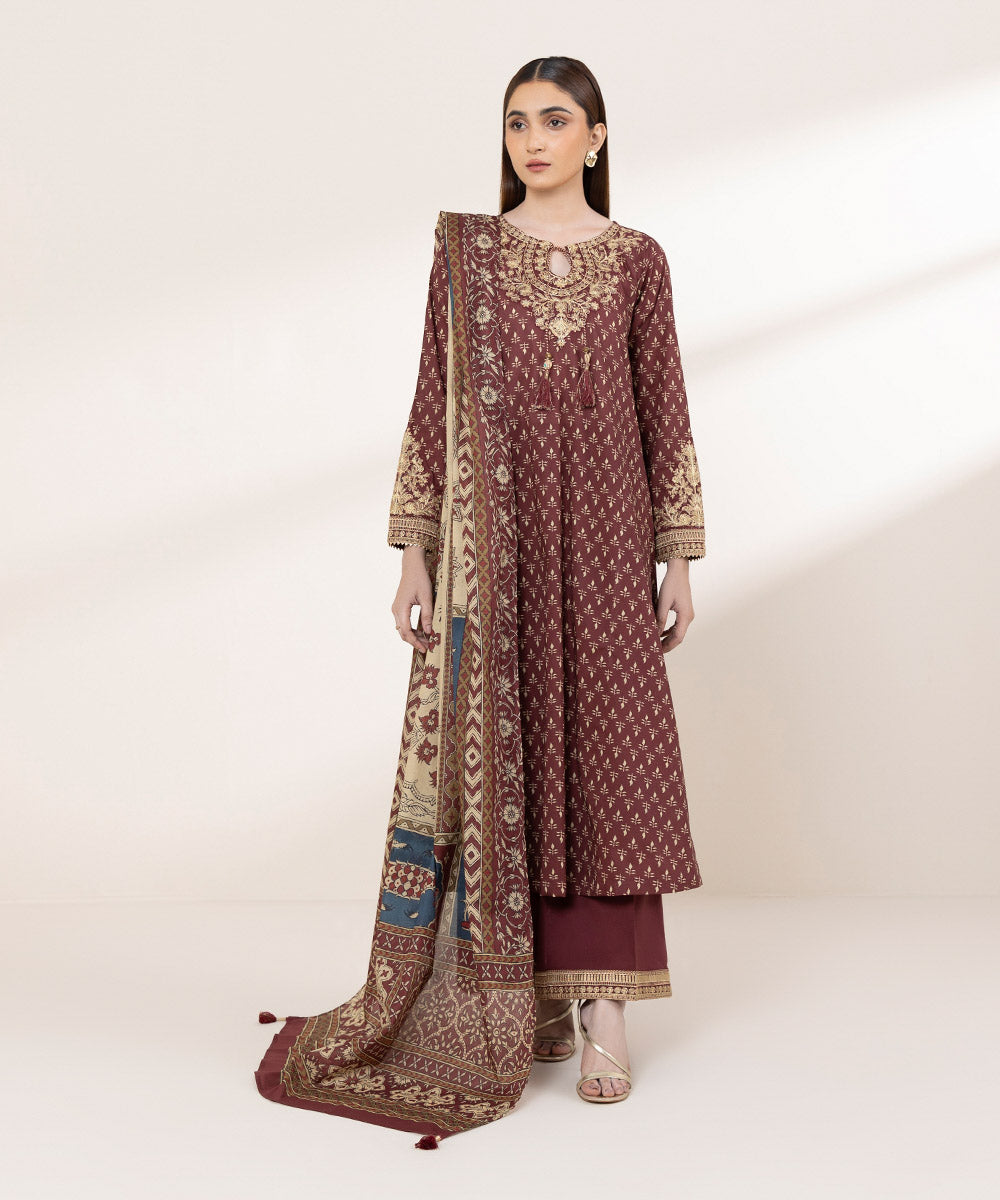 Women's RTW Lawn Red Embroidered A-Line Shirt