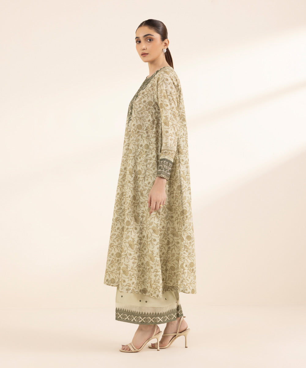 Women's RTW Lawn Beige Embroidered A-Line Shirt