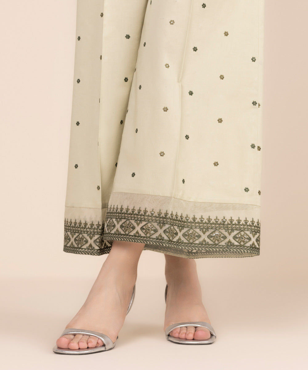 Women's RTW Cambric Green Embroidered Flared Pants