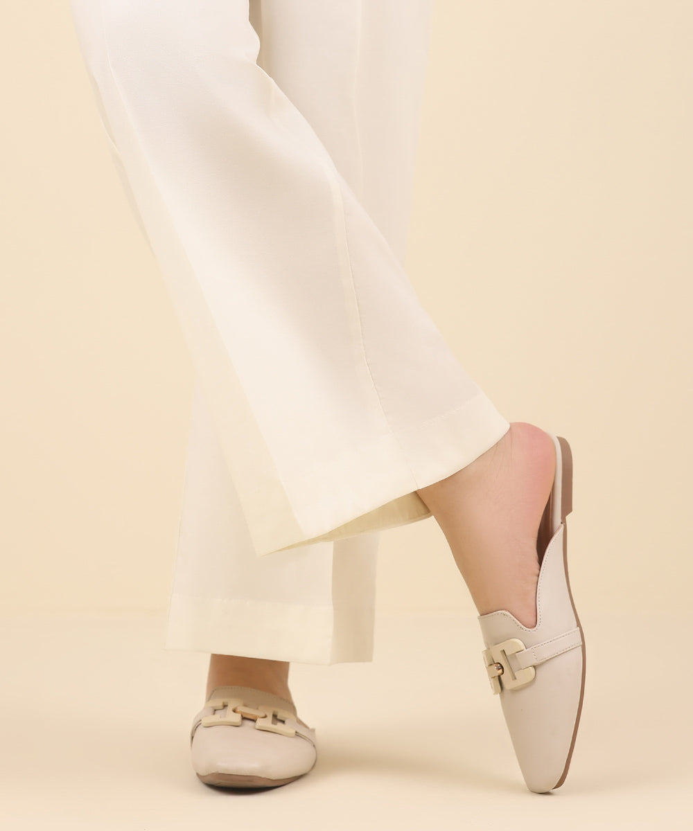 Women's Pret Cotton Viscose Off White Solid Culottes