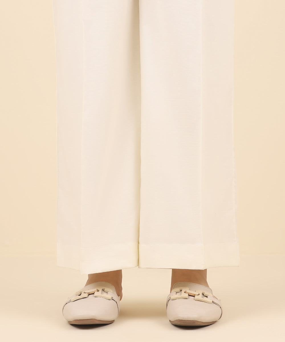 Women's Pret Cotton Viscose Off White Solid Culottes