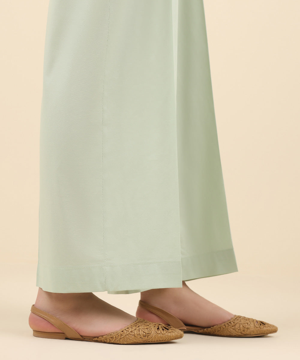 Women's Pret Cotton Viscose Green Solid Culottes