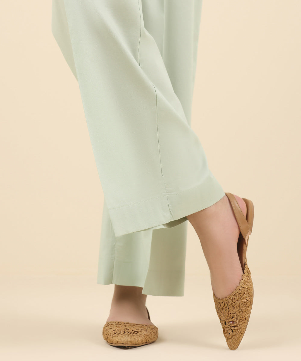 Women's Pret Cotton Viscose Green Solid Culottes