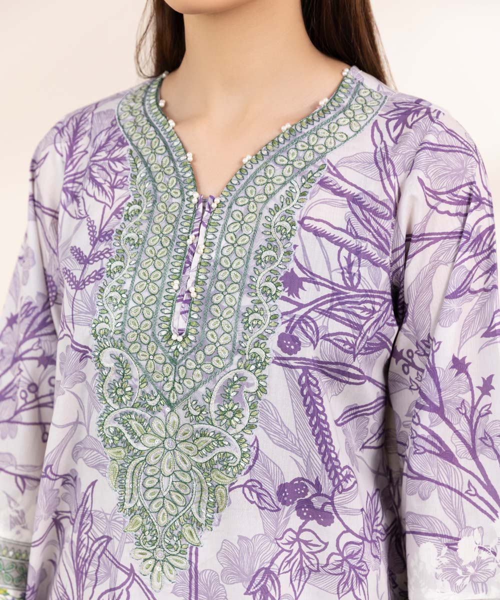 Women's Pret Cambric Purple Embroidered A-Line Shirt