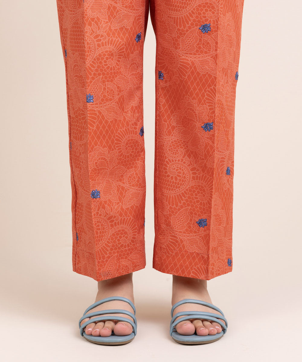 Embroidered Cambric Straight Pants