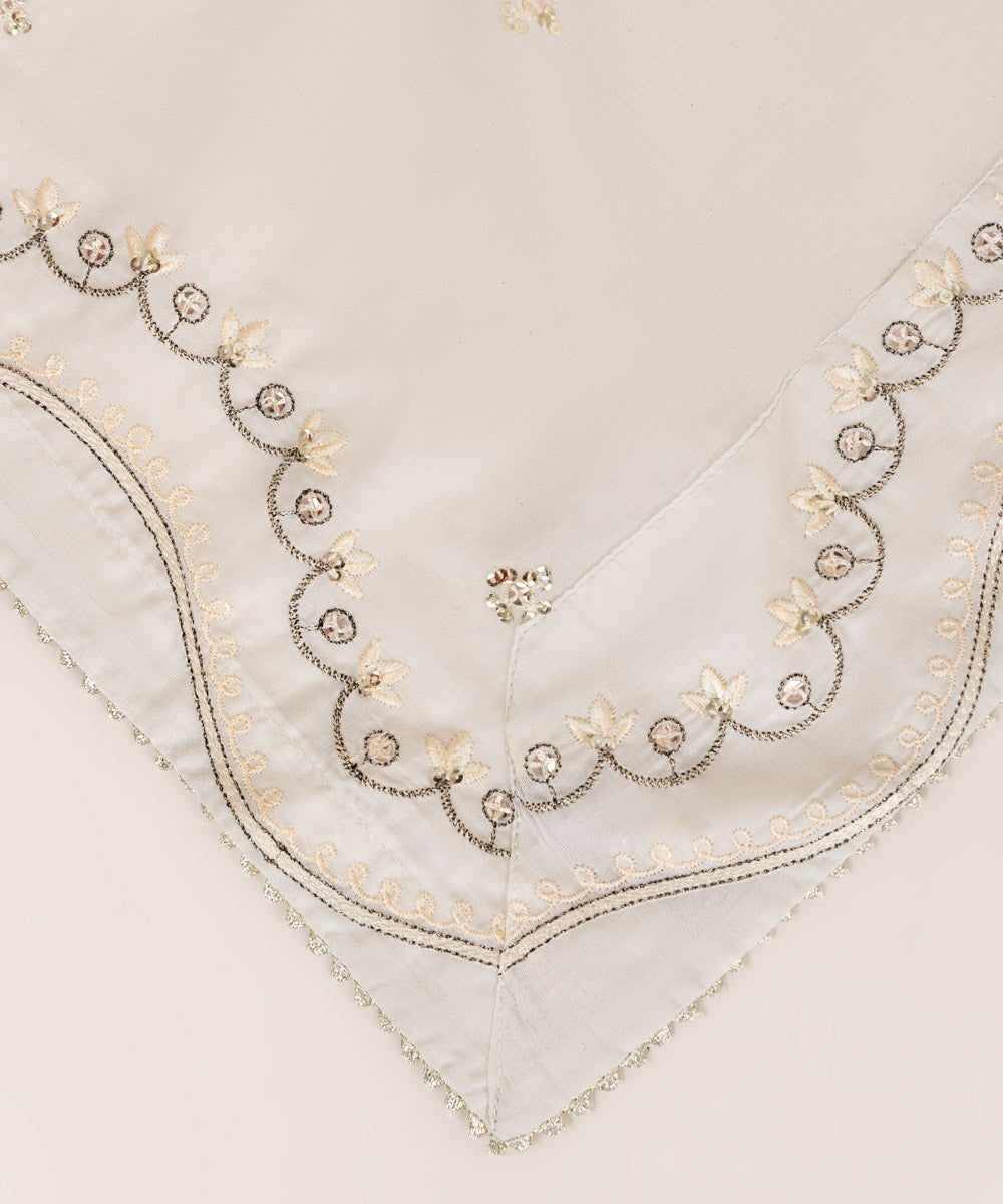 Fine Voile White Embroidered Dupatta