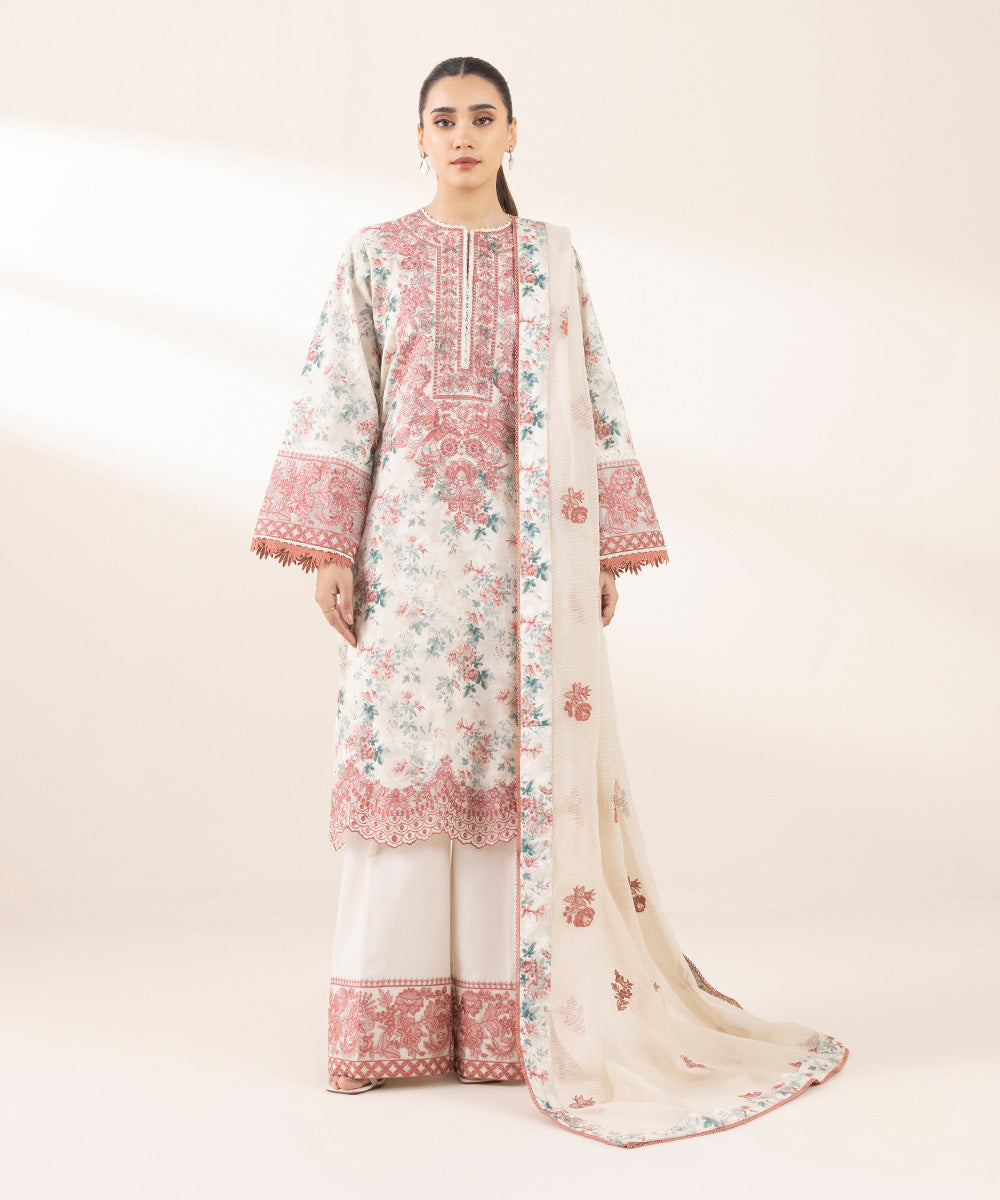 Textured Karandi Off White Embroidered Dupatta