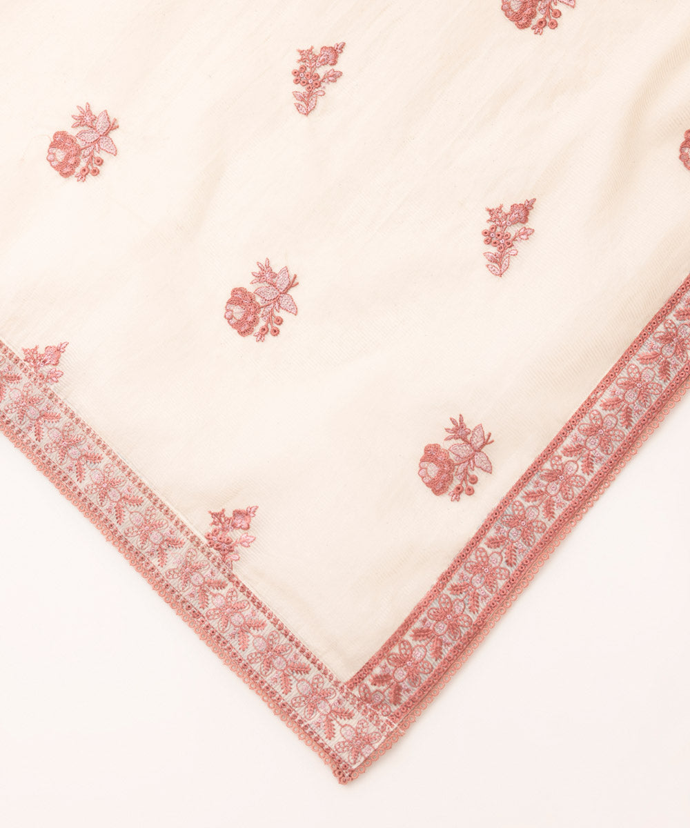 Textured Karandi Off White Embroidered Dupatta