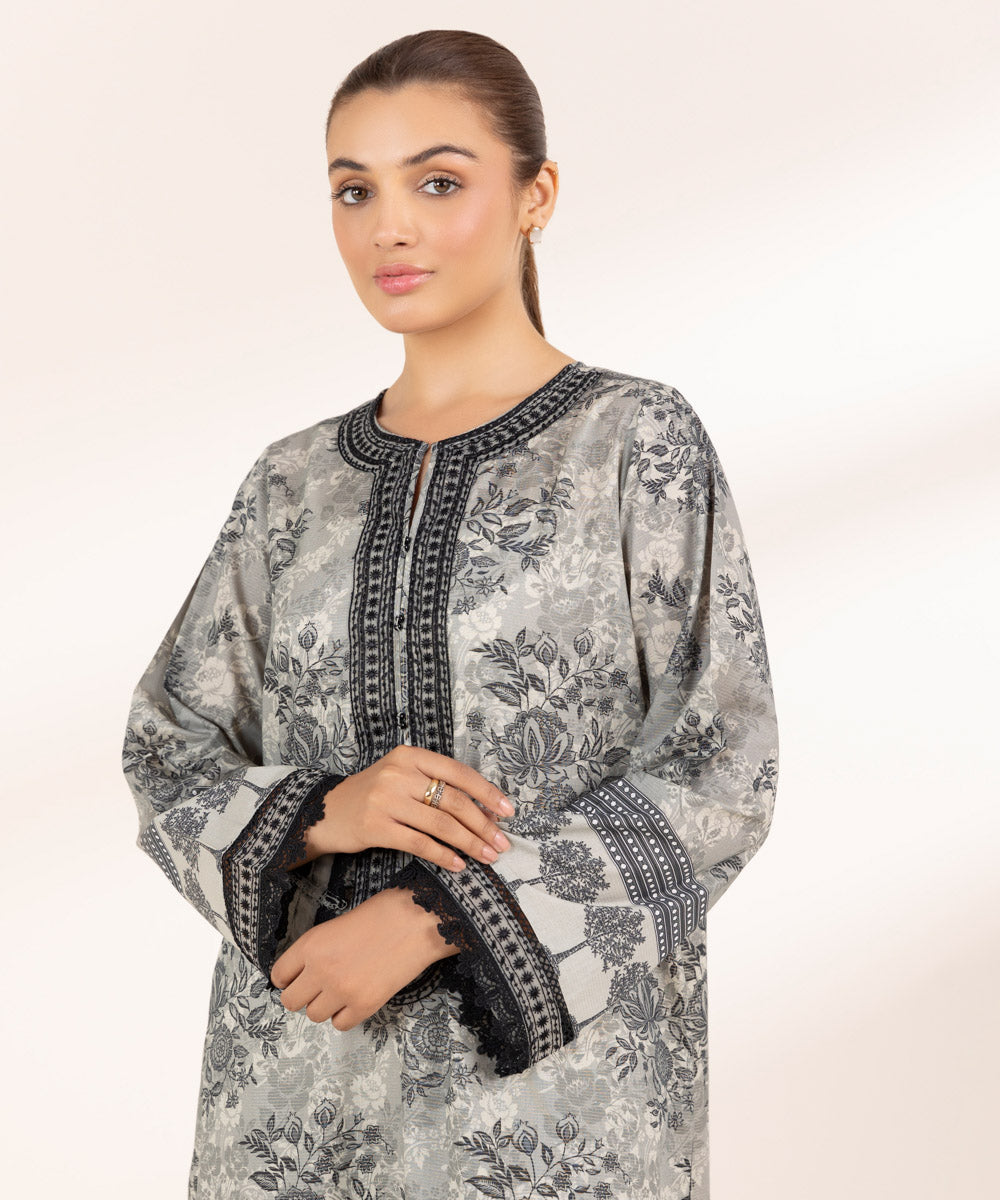 Women's Pret Zari Lawn Grey Embroidered A-Line Shirt