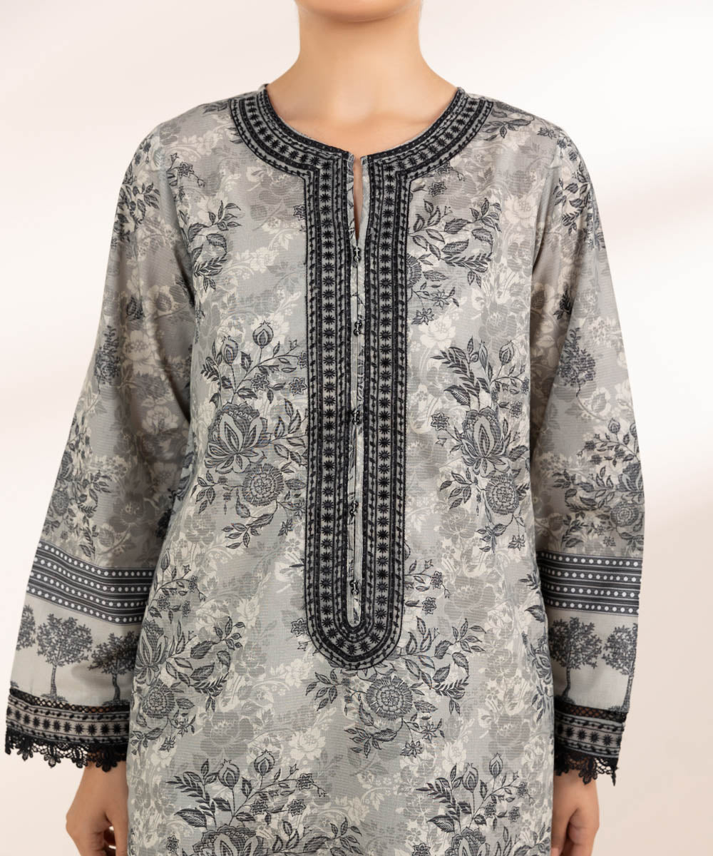 Women's Pret Zari Lawn Grey Embroidered A-Line Shirt