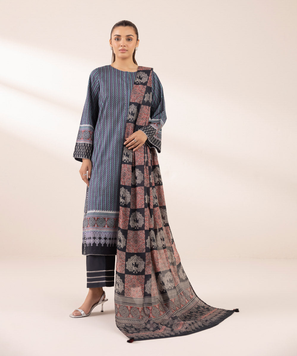 Textured Voile Black Printed Dupatta