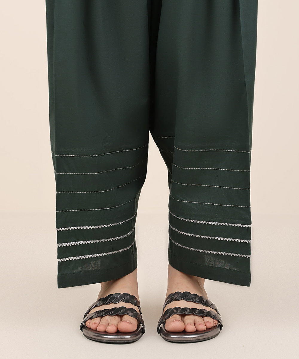 Women's RTW Cambric Green Solid Shalwar