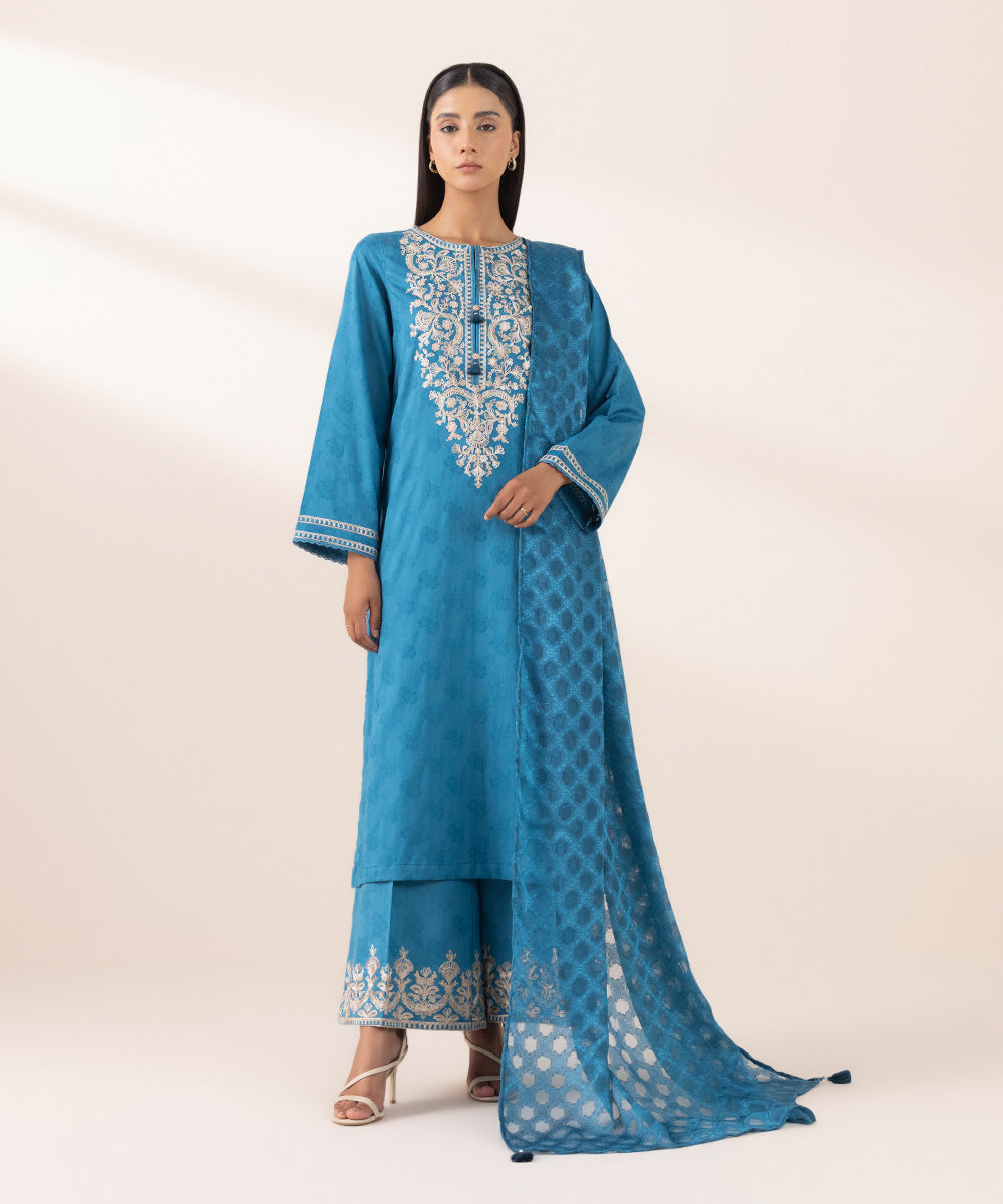 Brochea Jacquard Blue Dupatta