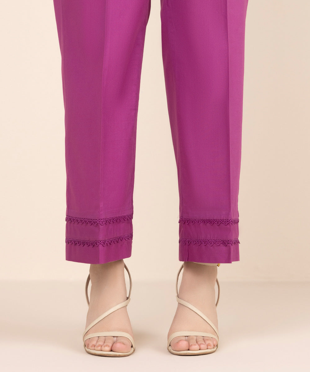 Women's RTW Cambric Purple Solid Straight Pants