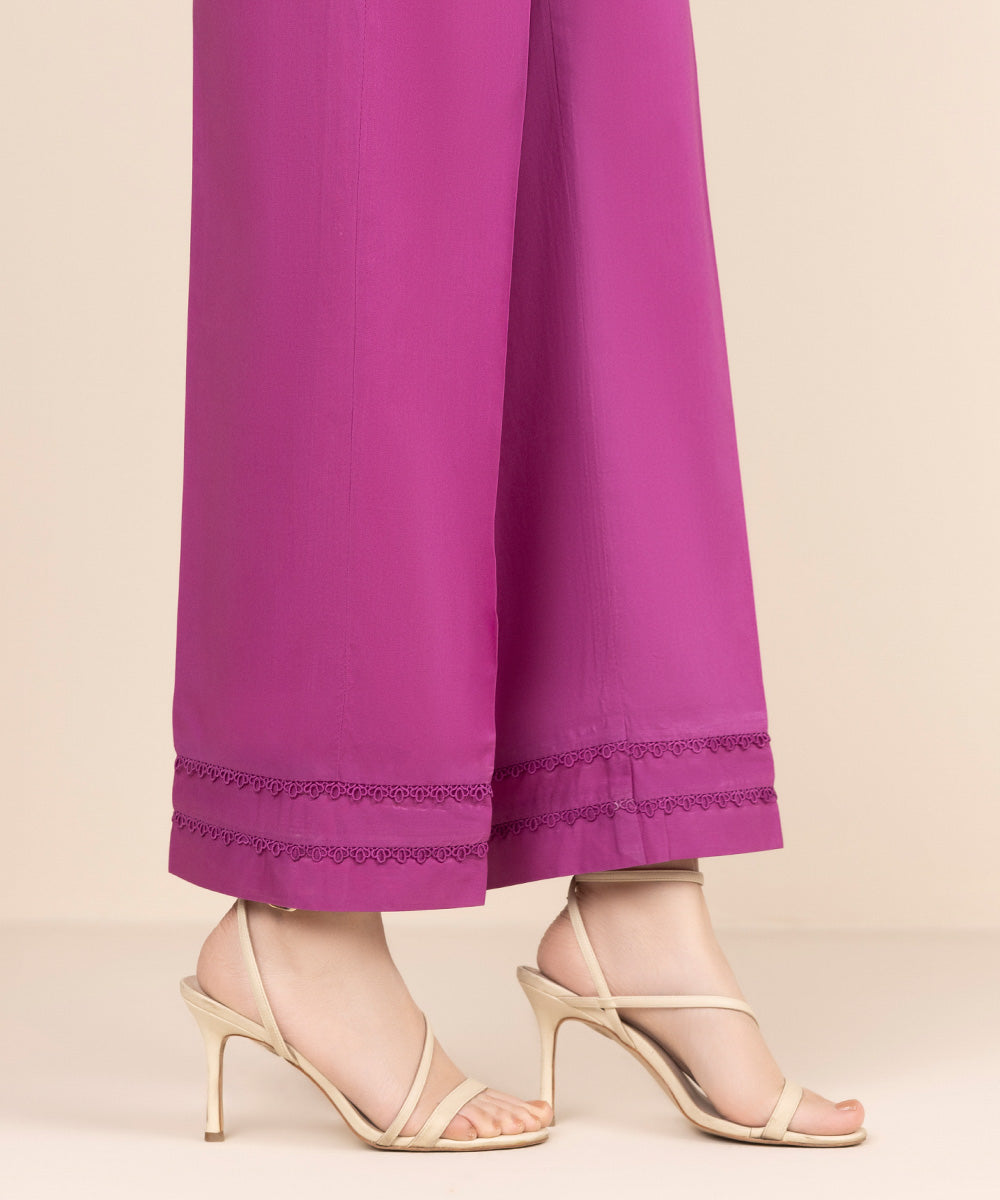 Women's RTW Cambric Purple Solid Straight Pants