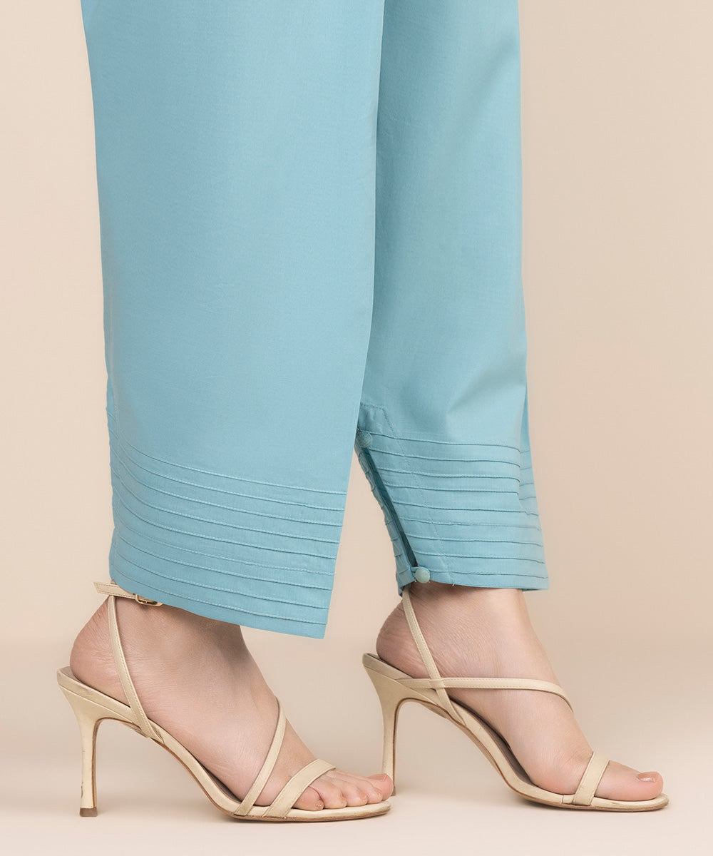 Women's RTW Cambric Blue Solid Shalwar