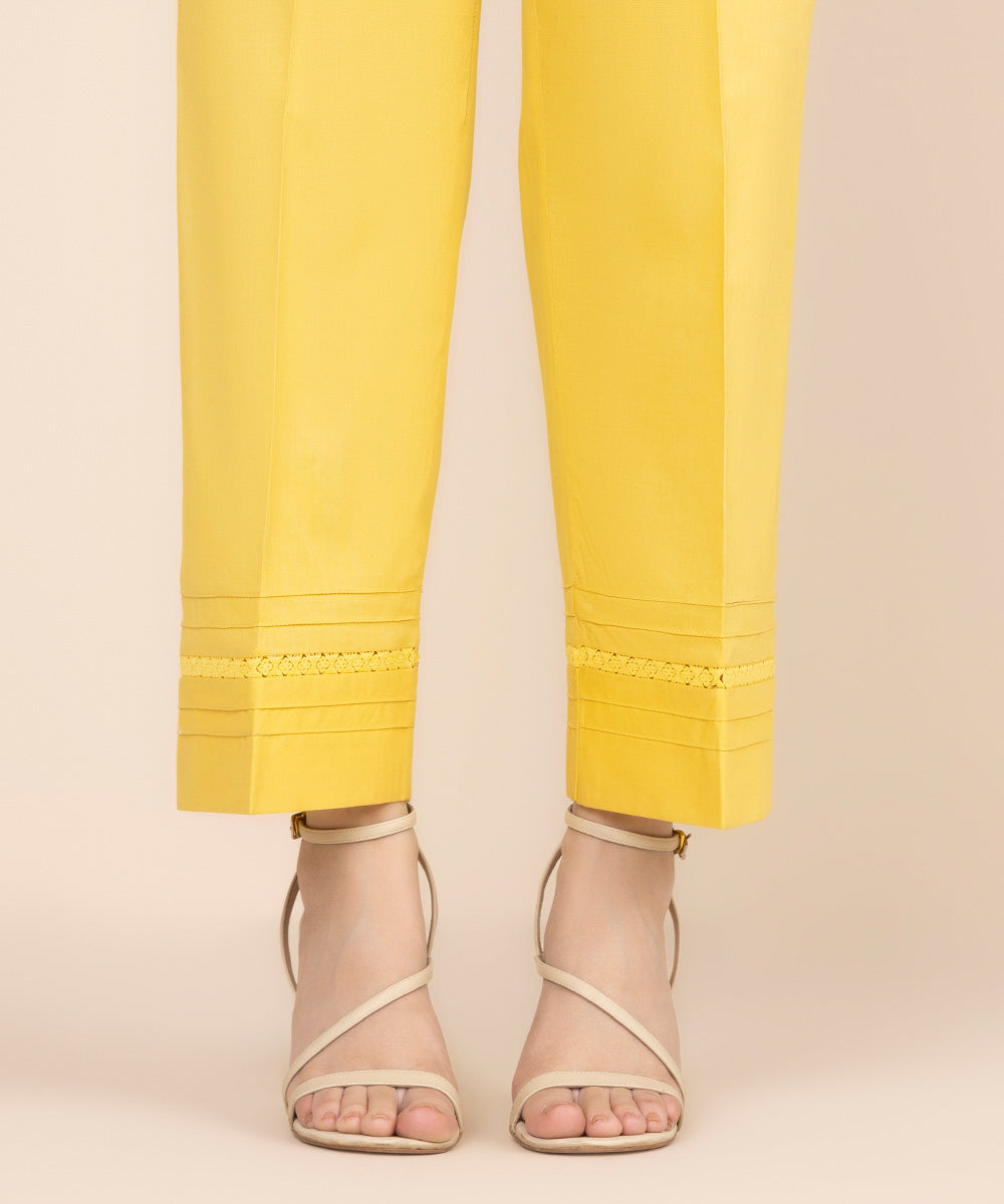 Women's RTW Cambric Yellow Solid Straight Pants