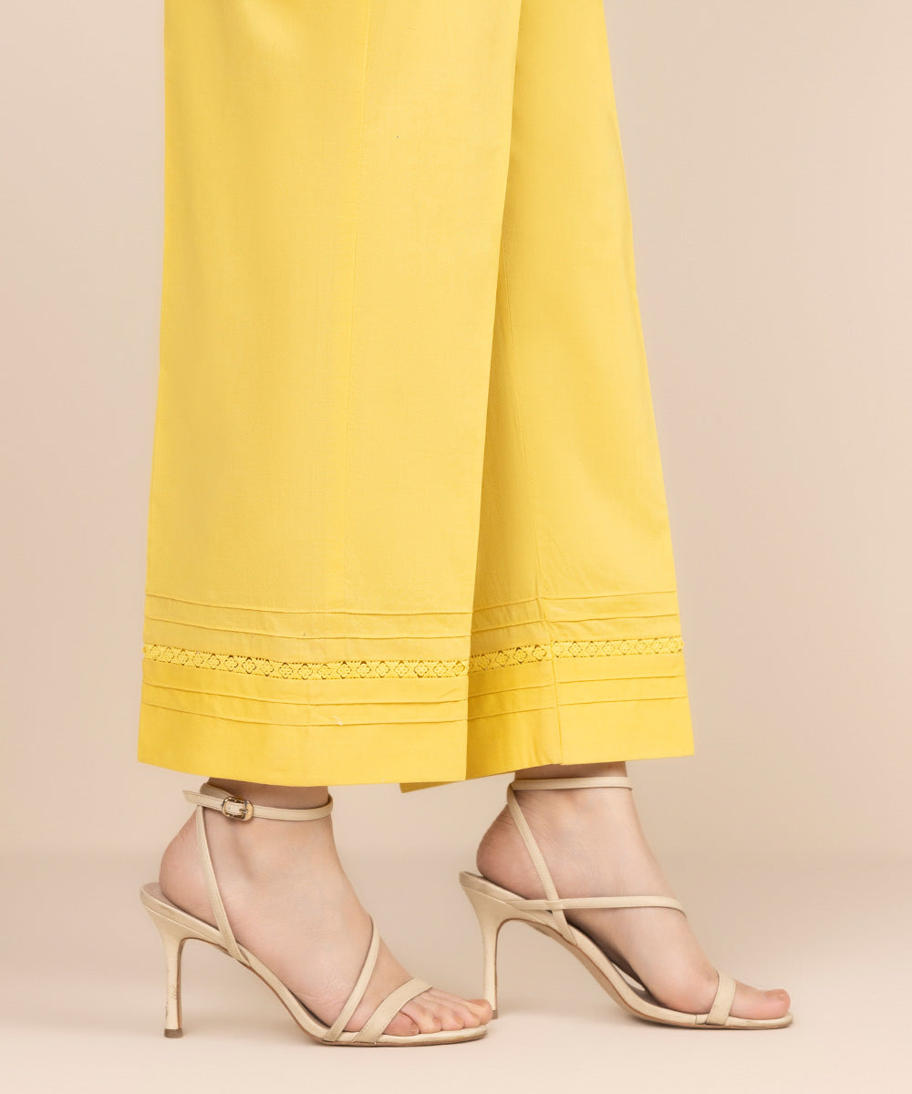 Women's RTW Cambric Yellow Solid Straight Pants