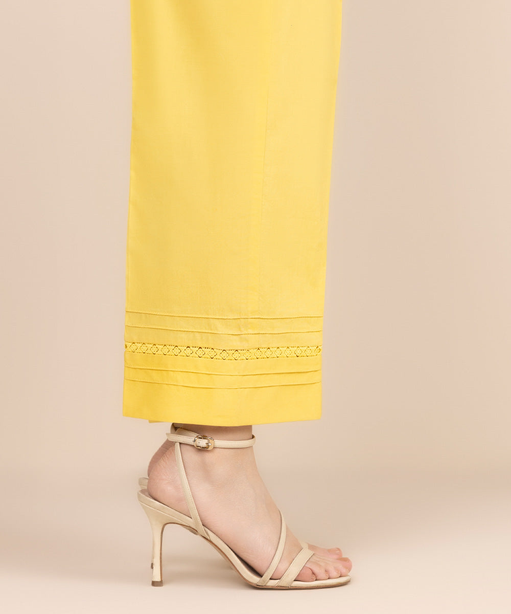Women's RTW Cambric Yellow Solid Straight Pants