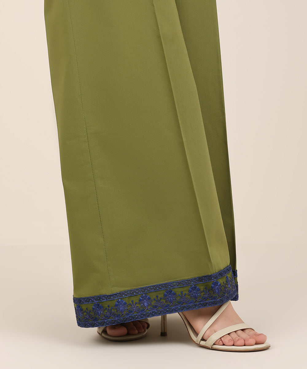 Women's RTW Cambric Green Embroidered Flared Pants