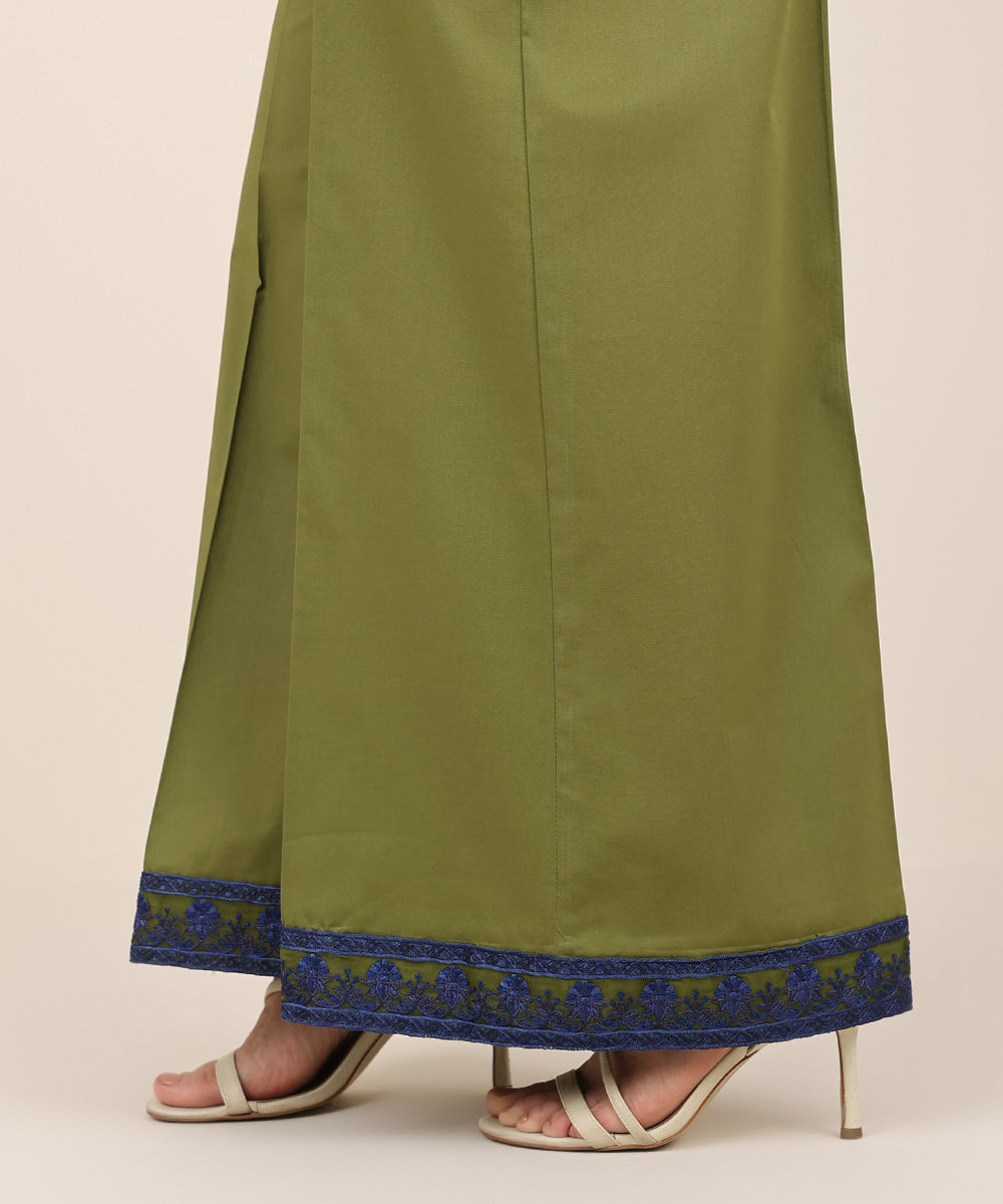 Women's RTW Cambric Green Embroidered Flared Pants