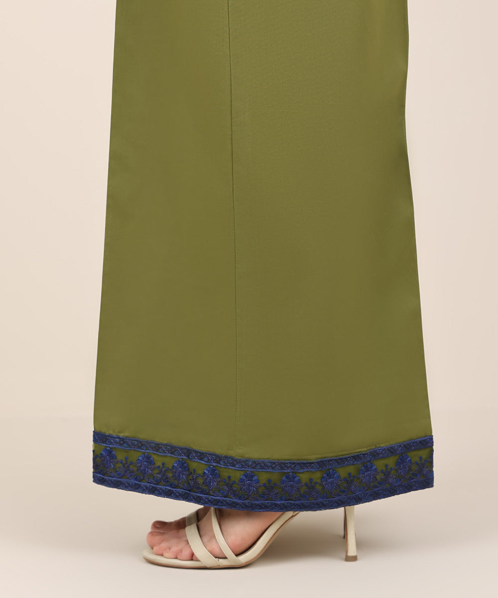 Women's RTW Cambric Green Embroidered Flared Pants