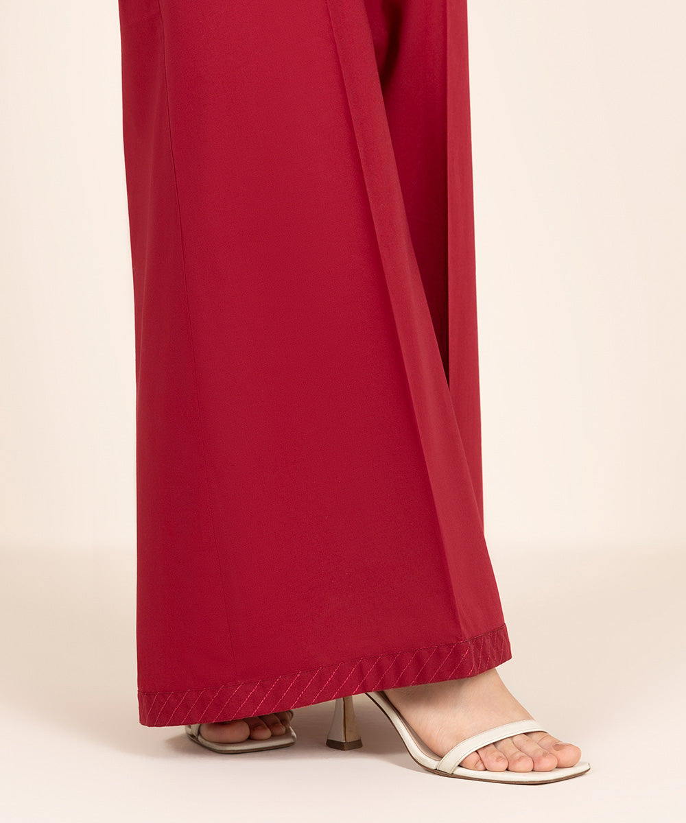 Women's RTW Cambric Red Solid Flared Pants