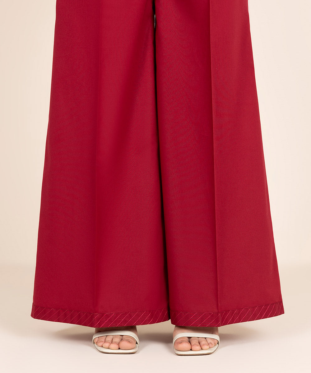 Women's RTW Cambric Red Solid Flared Pants
