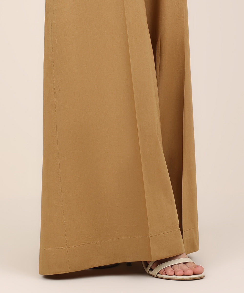 Women's RTW Cambric Brown Solid Flared Pants