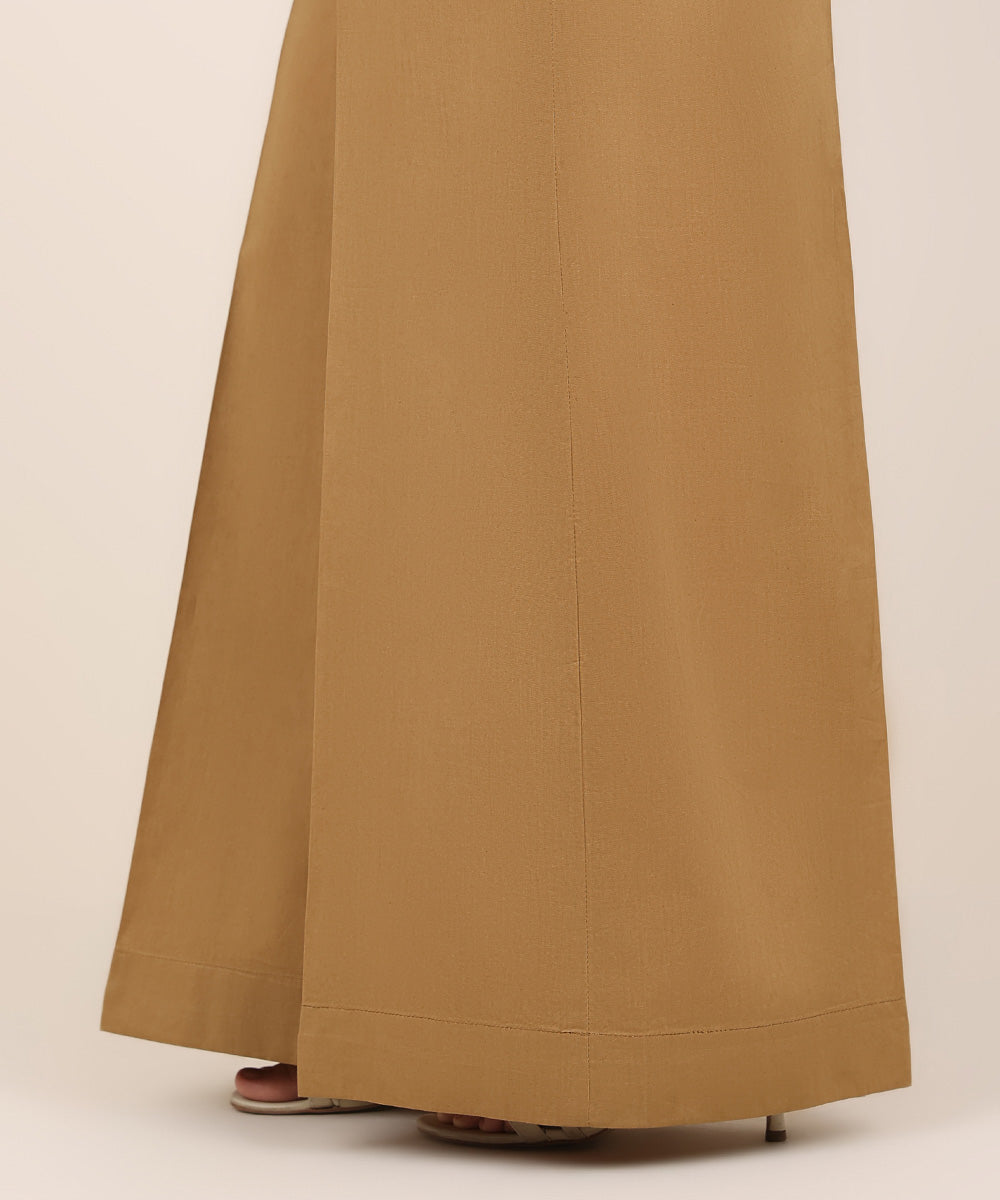 Women's RTW Cambric Brown Solid Flared Pants