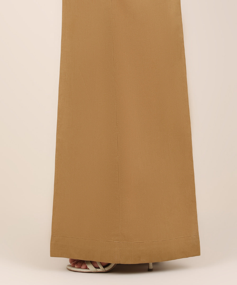 Women's RTW Cambric Brown Solid Flared Pants