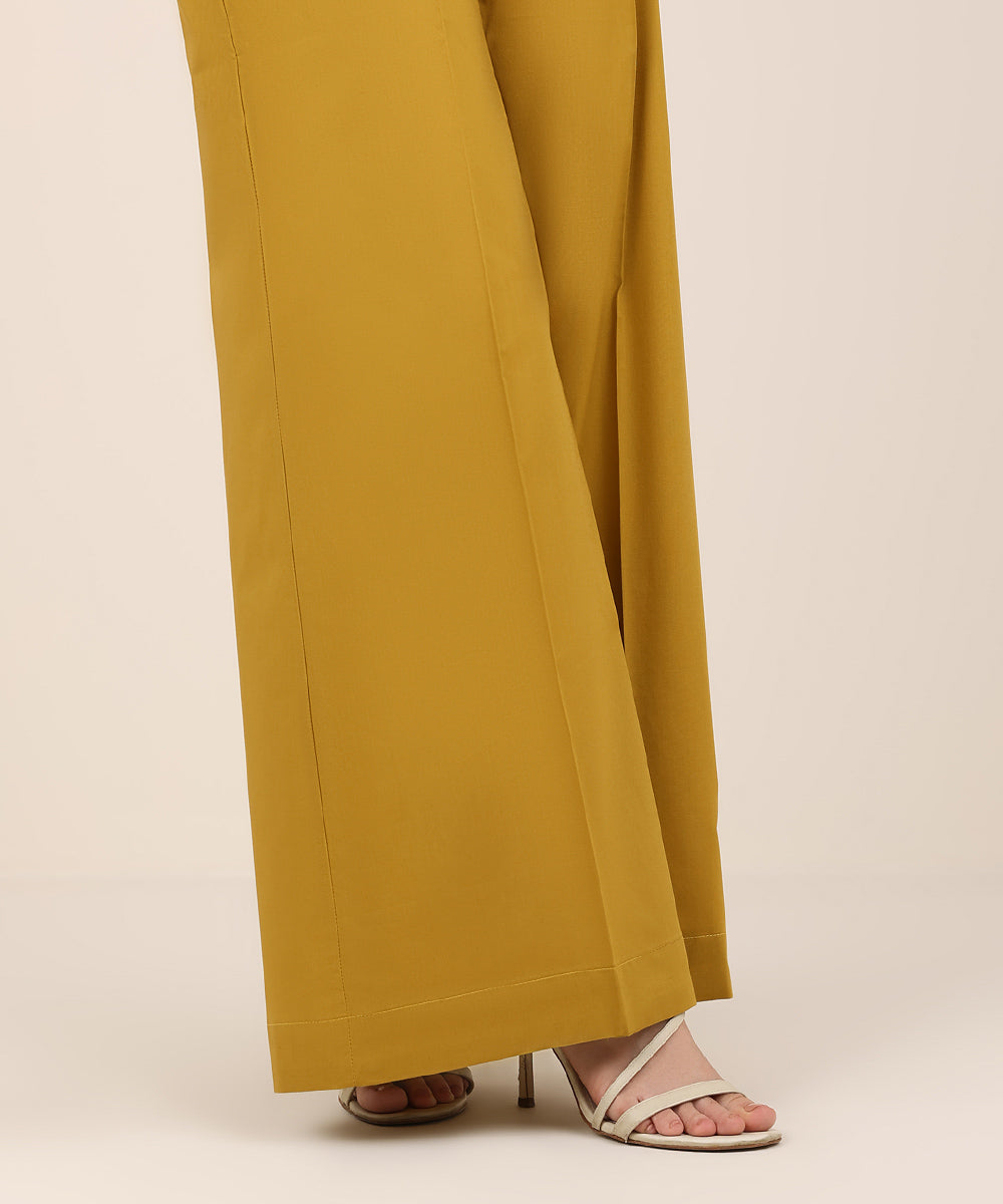 Women's RTW Cambric Yellow Solid Flared Pants