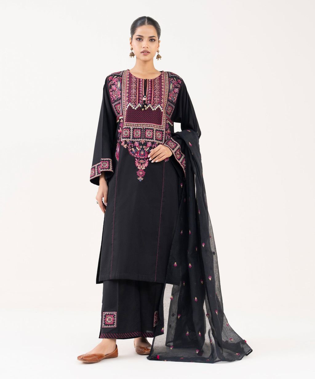 Blended Textured Karandi Black Embroidered Dupatta