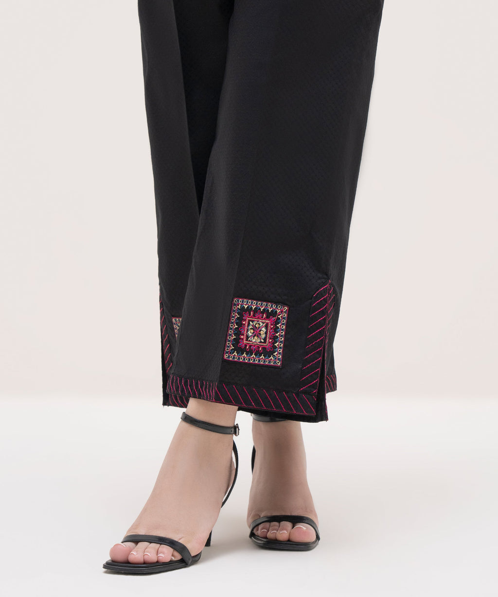 Women's RTW Textured Lawn Black Embroidered Culottes