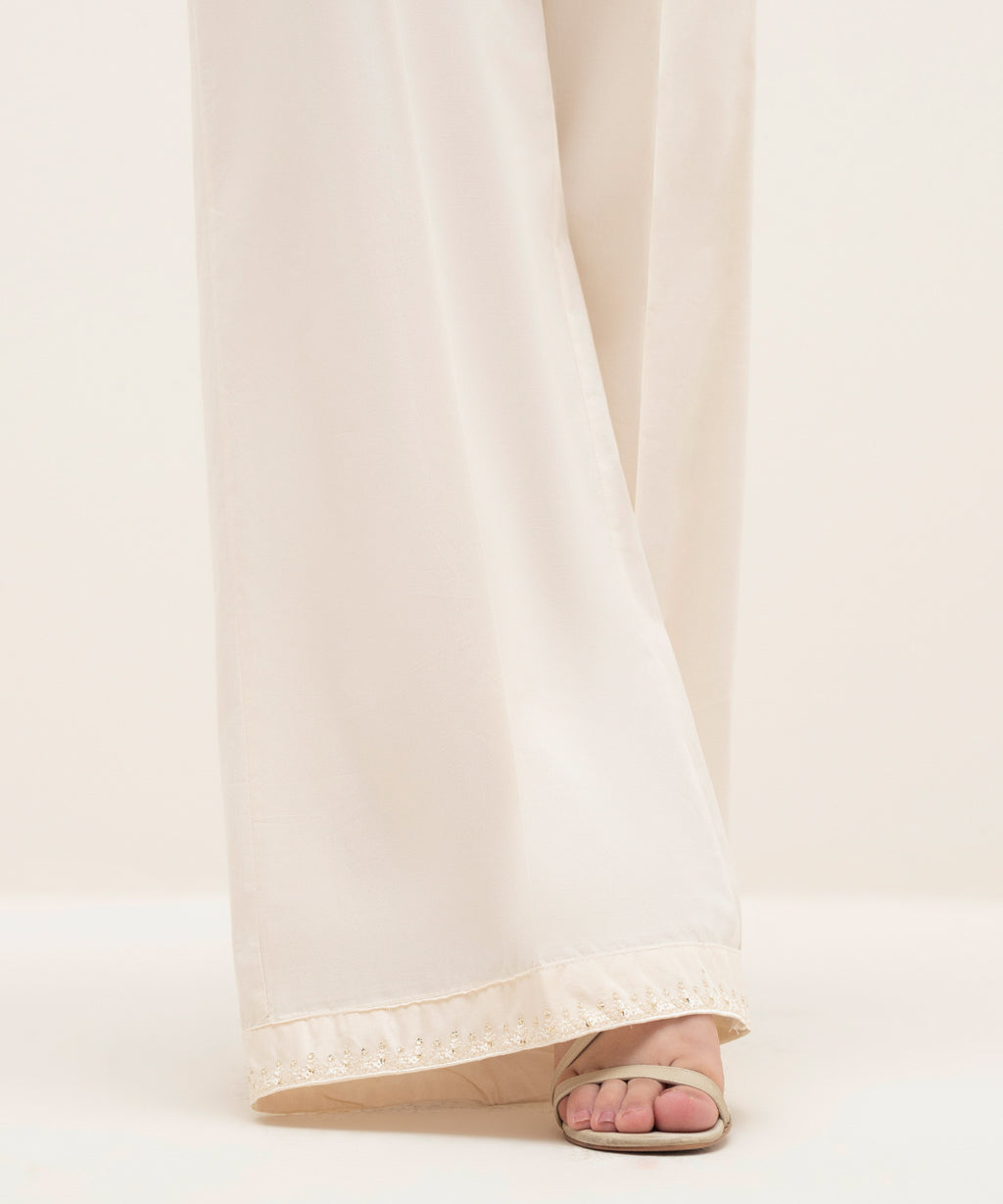 Embroidered Cambric Flared Pants