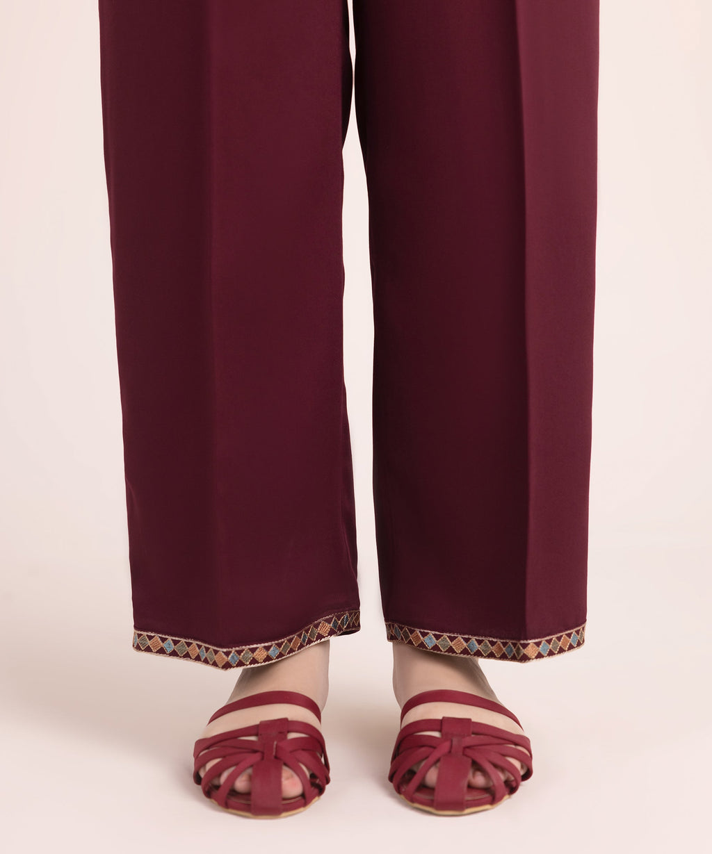 Women's RTW Bedford Embroidered Maroon Straight Pants