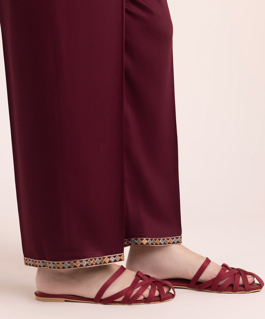 Women's RTW Bedford Embroidered Maroon Straight Pants