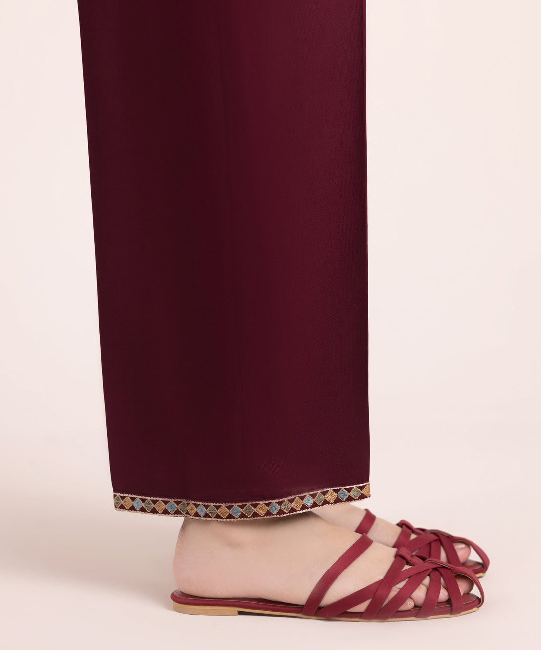 Women's RTW Bedford Embroidered Maroon Straight Pants