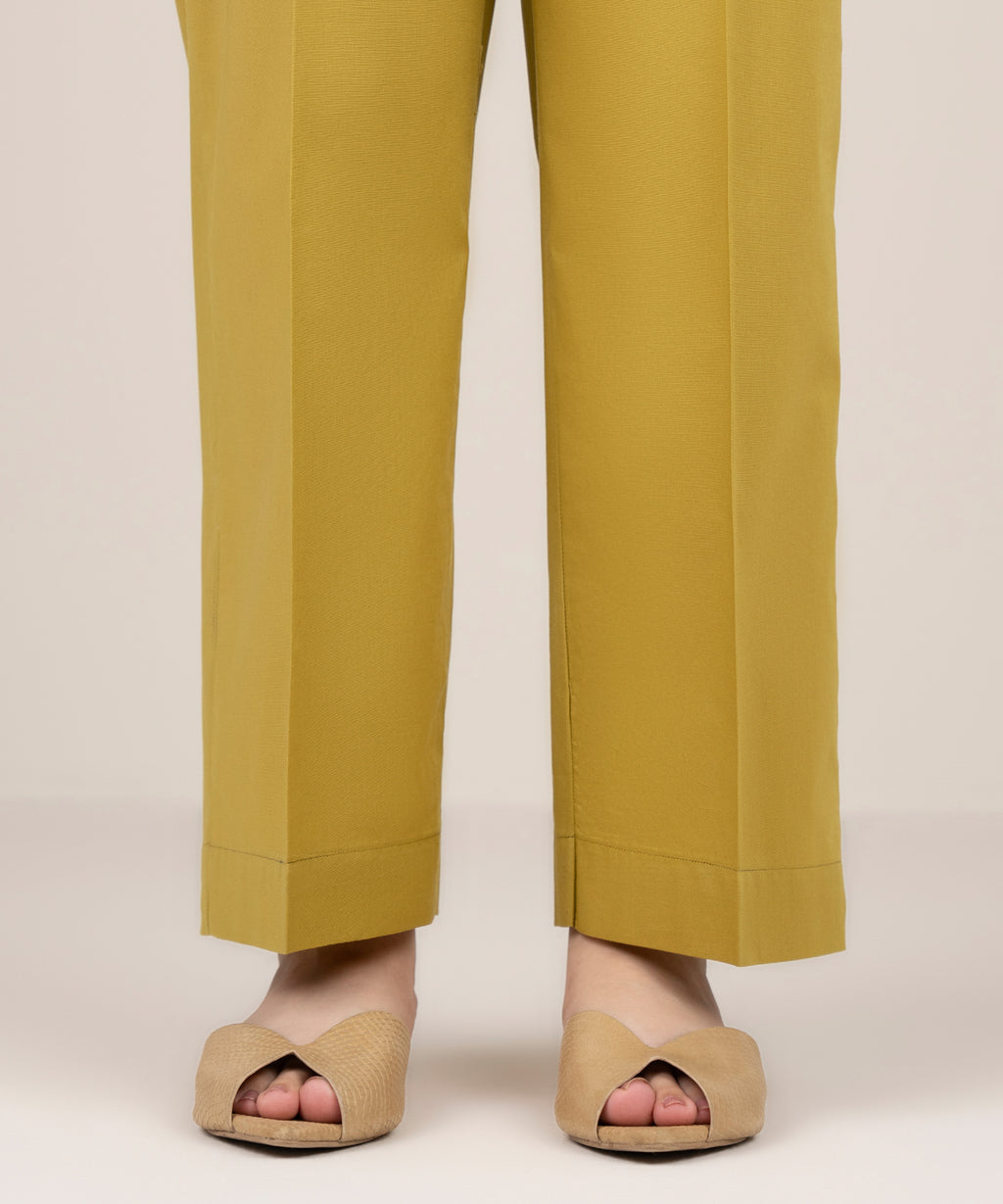 Solid Cotton Straight Pants