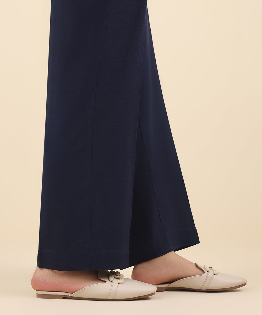 Women's Pret Raw Silk Blue Solid Straight Pants